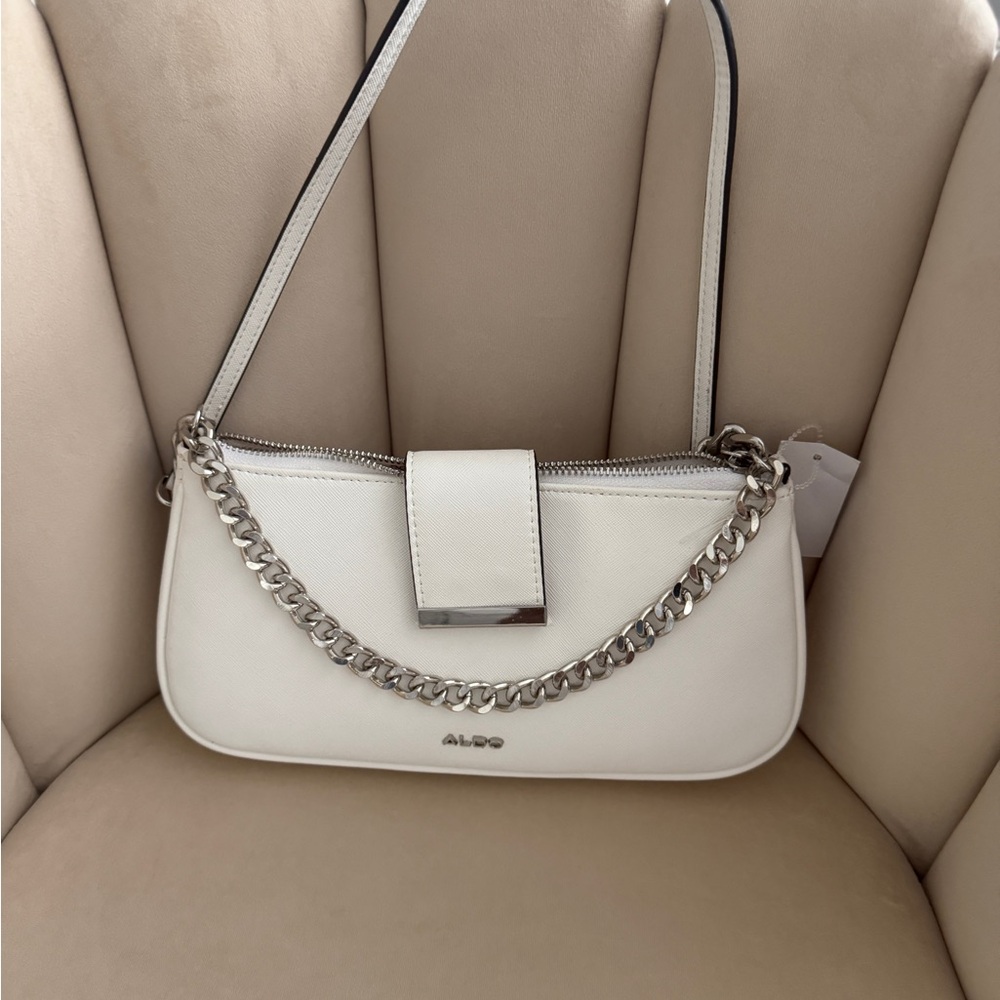 Aldo Cream Shoulder Bag with Silver Chain